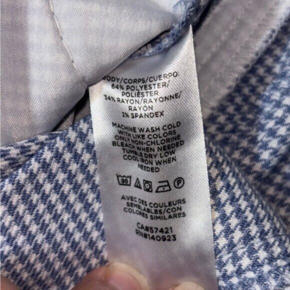 LOFT Blue Houndstooth Ankle Pants Size 12 Stretch Trousers - Picture 3 of 10